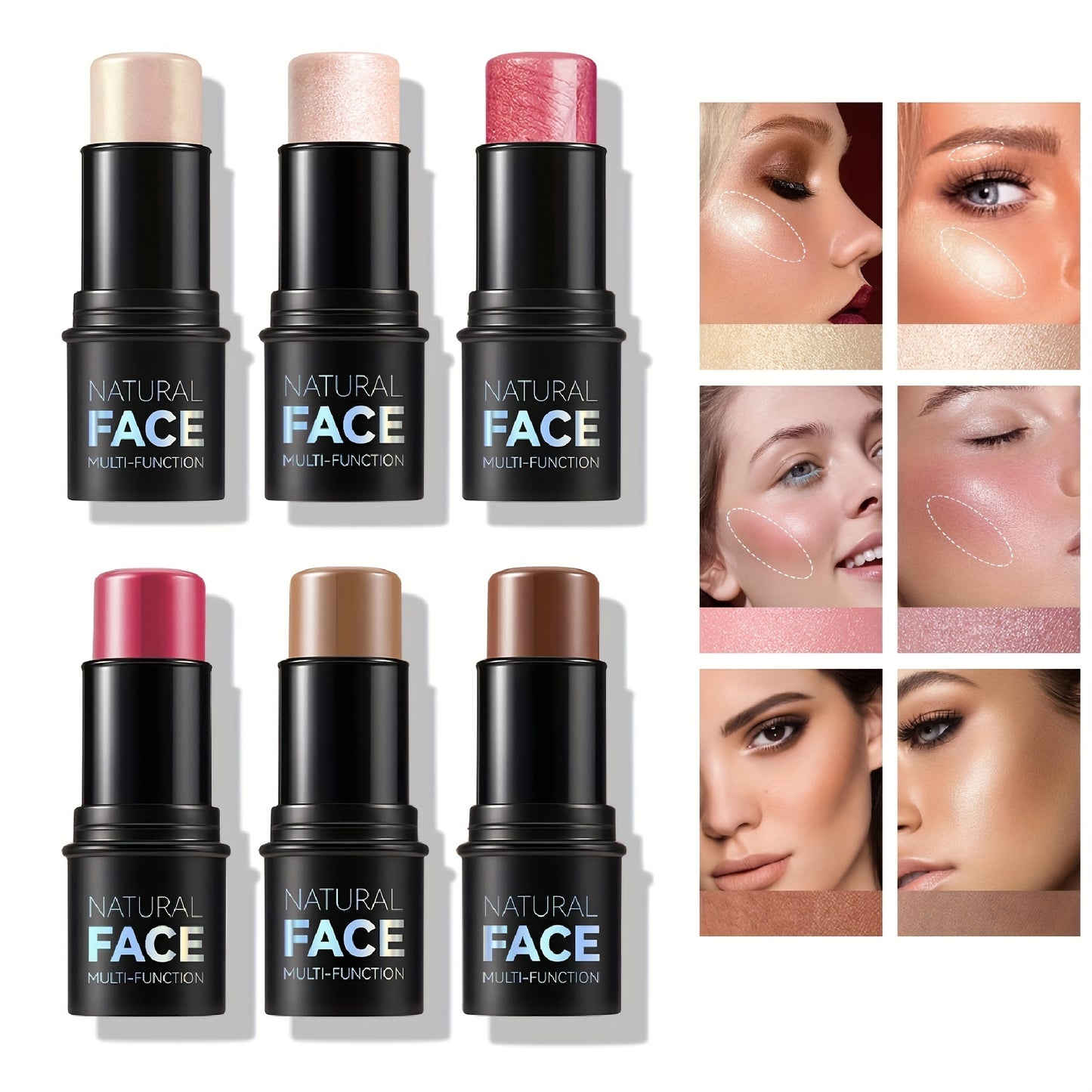 Cream Contour Sticks, Highlighter, Bronzer, Blush, Non Greasy Face Contouring Pen, Water Resistant, Smooth Blend Makeup