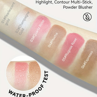 Cream Contour Sticks, Highlighter, Bronzer, Blush, Non Greasy Face Contouring Pen, Water Resistant, Smooth Blend Makeup