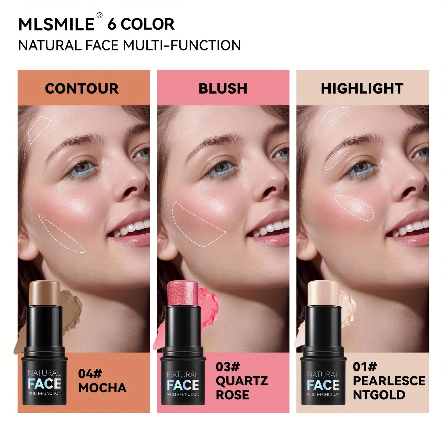 Cream Contour Sticks, Highlighter, Bronzer, Blush, Non Greasy Face Contouring Pen, Water Resistant, Smooth Blend Makeup
