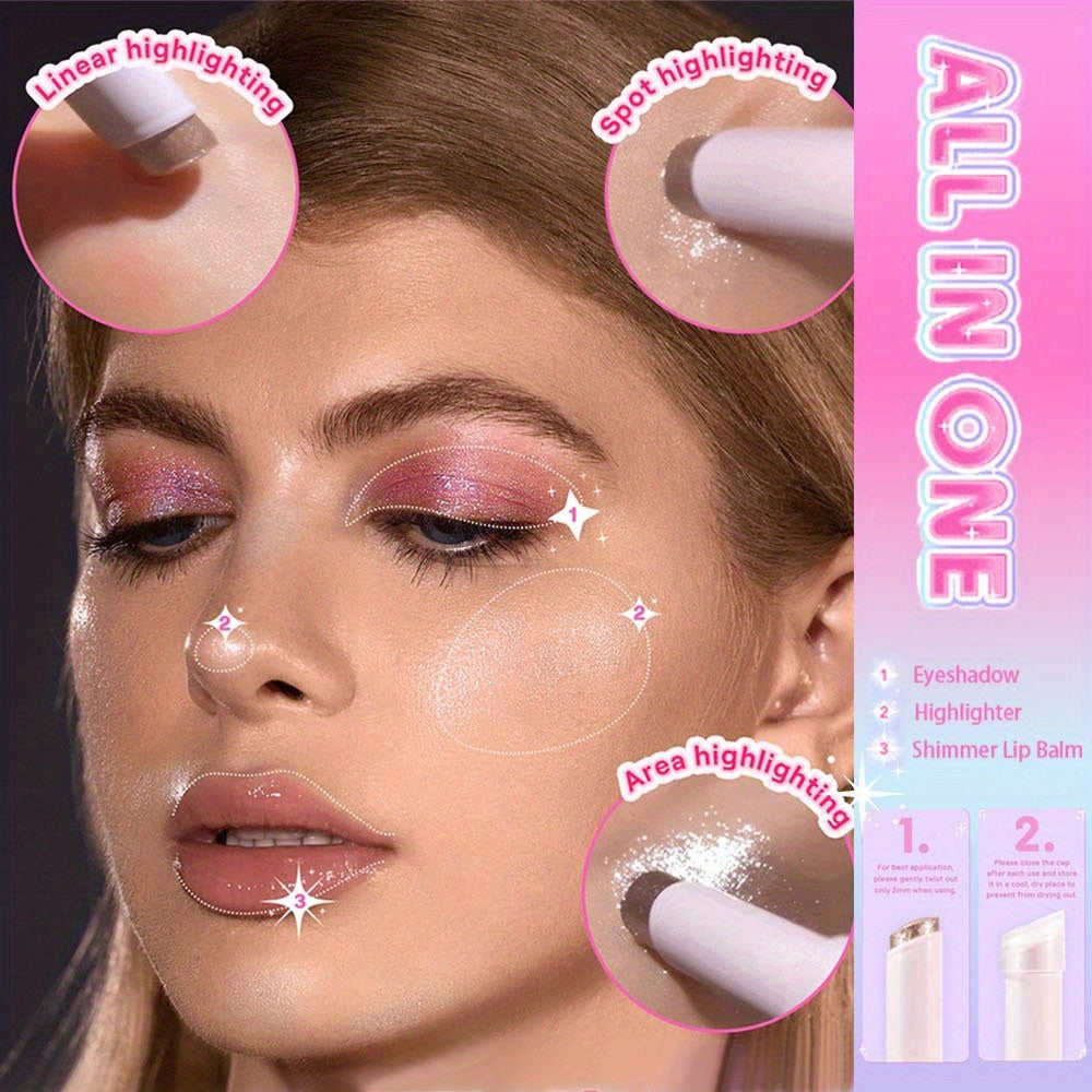 Jelly Eyeshadow Highlight Stick, Long-Lasting High Pigment, Glitter Shimmer, Valentine's Day Party, Beach Travel Holiday