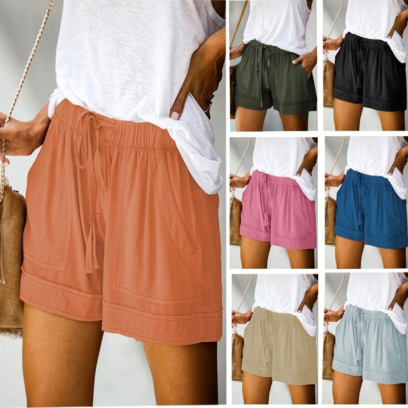 Womens High Waisted Lace Up Loose Fit Twill Wide Leg Summer Shorts
