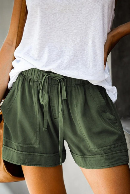 Womens High Waisted Lace Up Loose Fit Twill Wide Leg Summer Shorts 5
