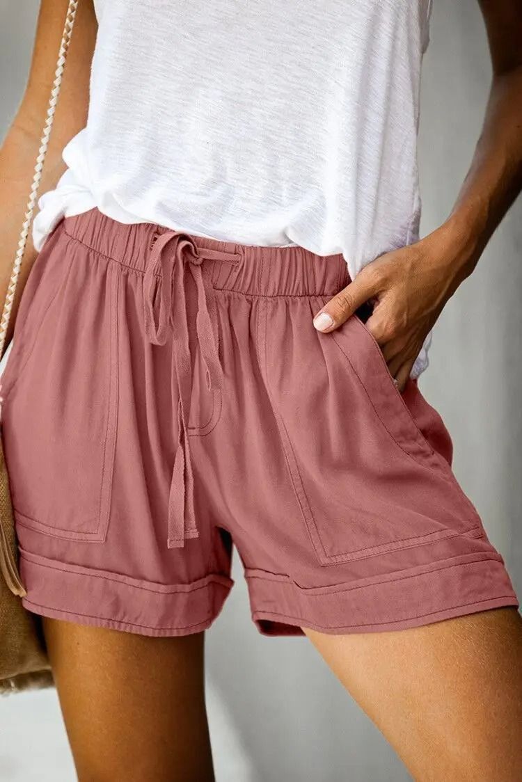 Womens High Waisted Lace Up Loose Fit Twill Wide Leg Summer Shorts 14
