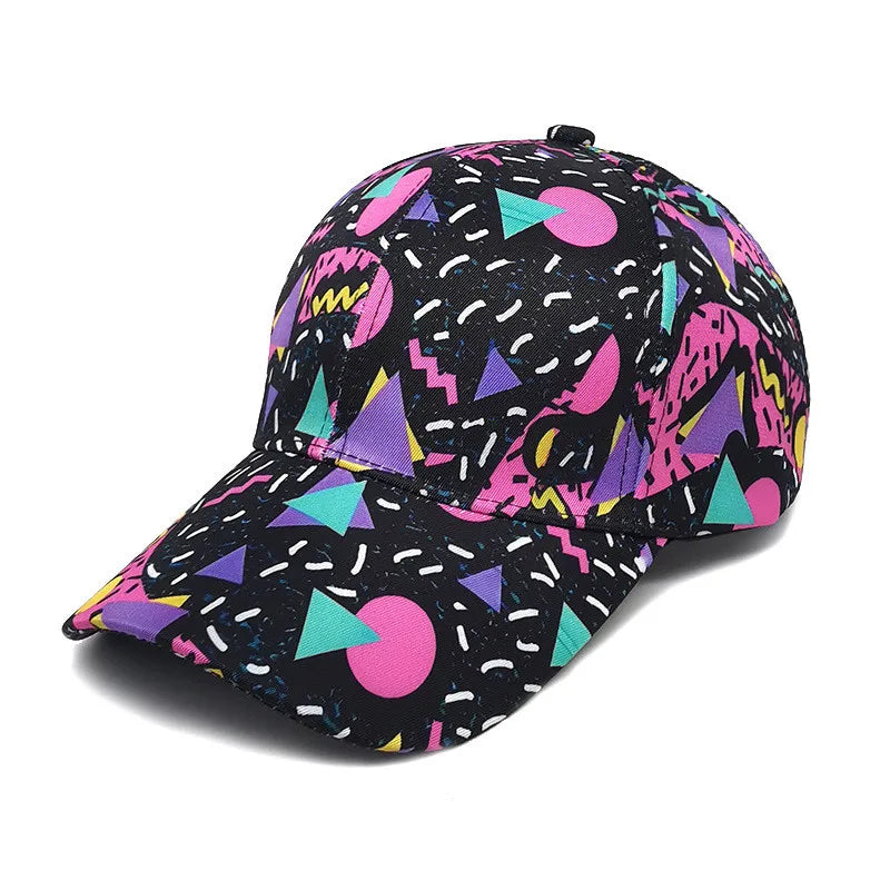 Adjustable Spring Polyester Graffiti Print Casquette Baseball Cap, Outdoor Snapback Hats for Men and Women, Trendy