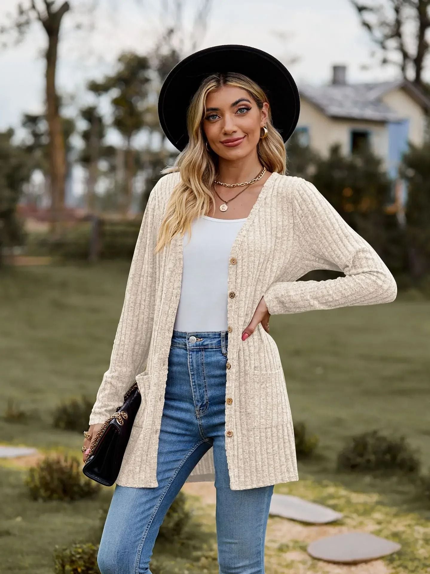 Womens Striped V Neck Button Front Cardigan Coat 9