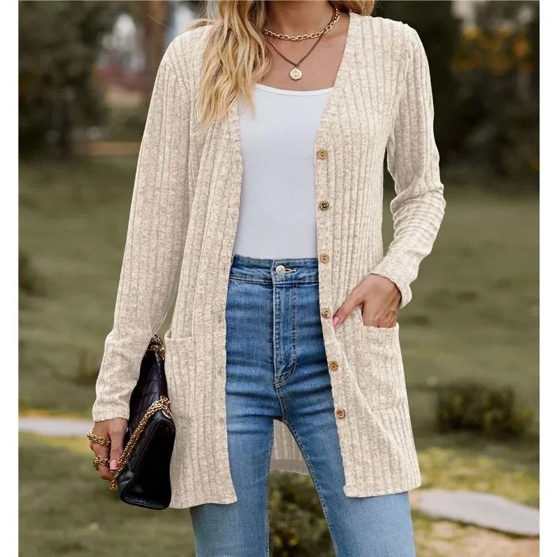 Womens Striped V Neck Button Front Cardigan Coat 1