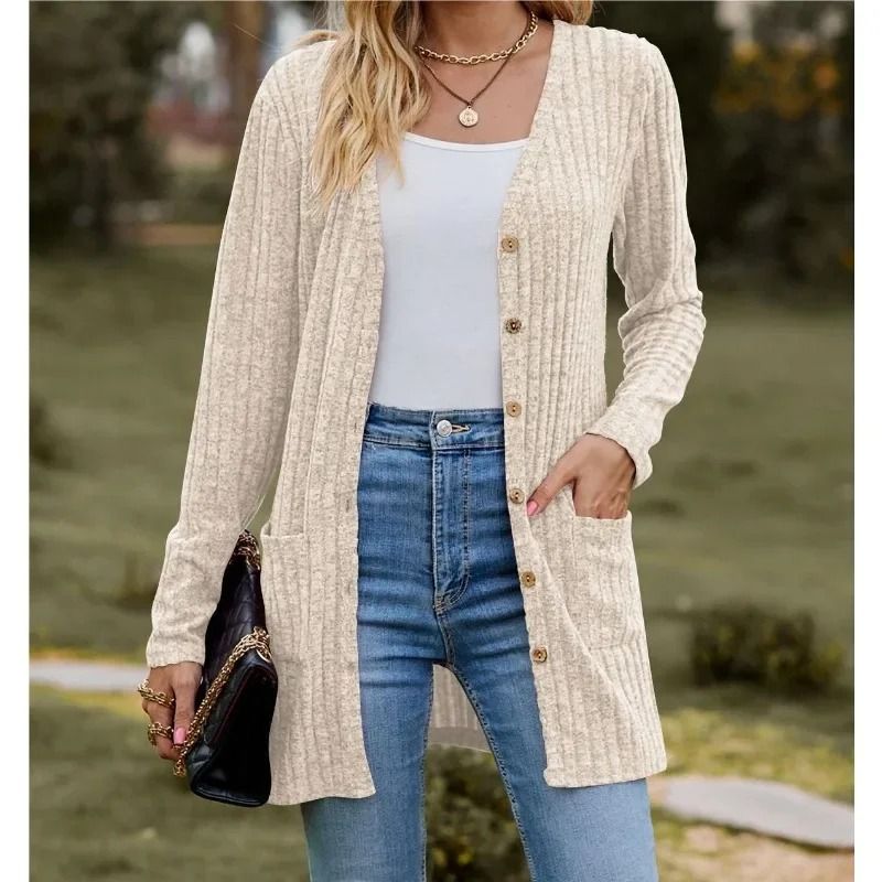 Womens Striped V Neck Button Front Cardigan Coat 3