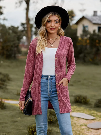 Womens Striped V Neck Button Front Cardigan Coat 6