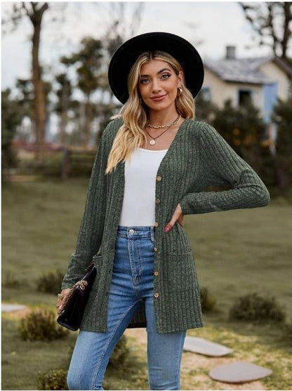 Womens Striped V Neck Button Front Cardigan Coat 8