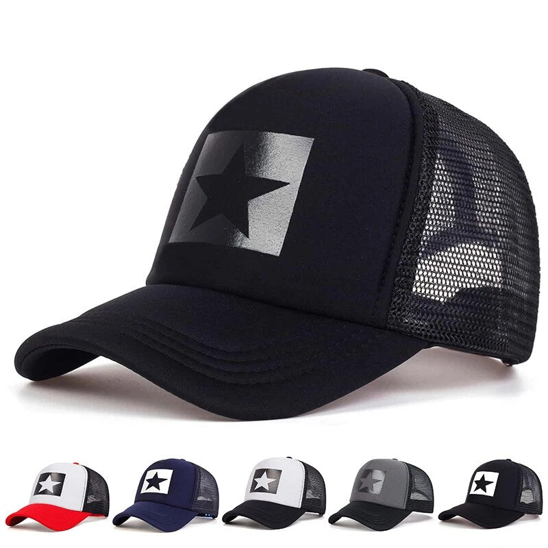 Adjustable Casual Hats Sunscreen Hat, Five-Pointed Star Printed Baseball Net Caps, Spring and Summer Outdoor Wear