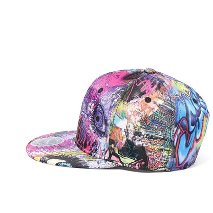 Graffiti Printing Baseball Cap, Men Bones Snapback Hat Women Flat Visor Hip Hop Caps, Streetwear Sun Hats Random Pattern