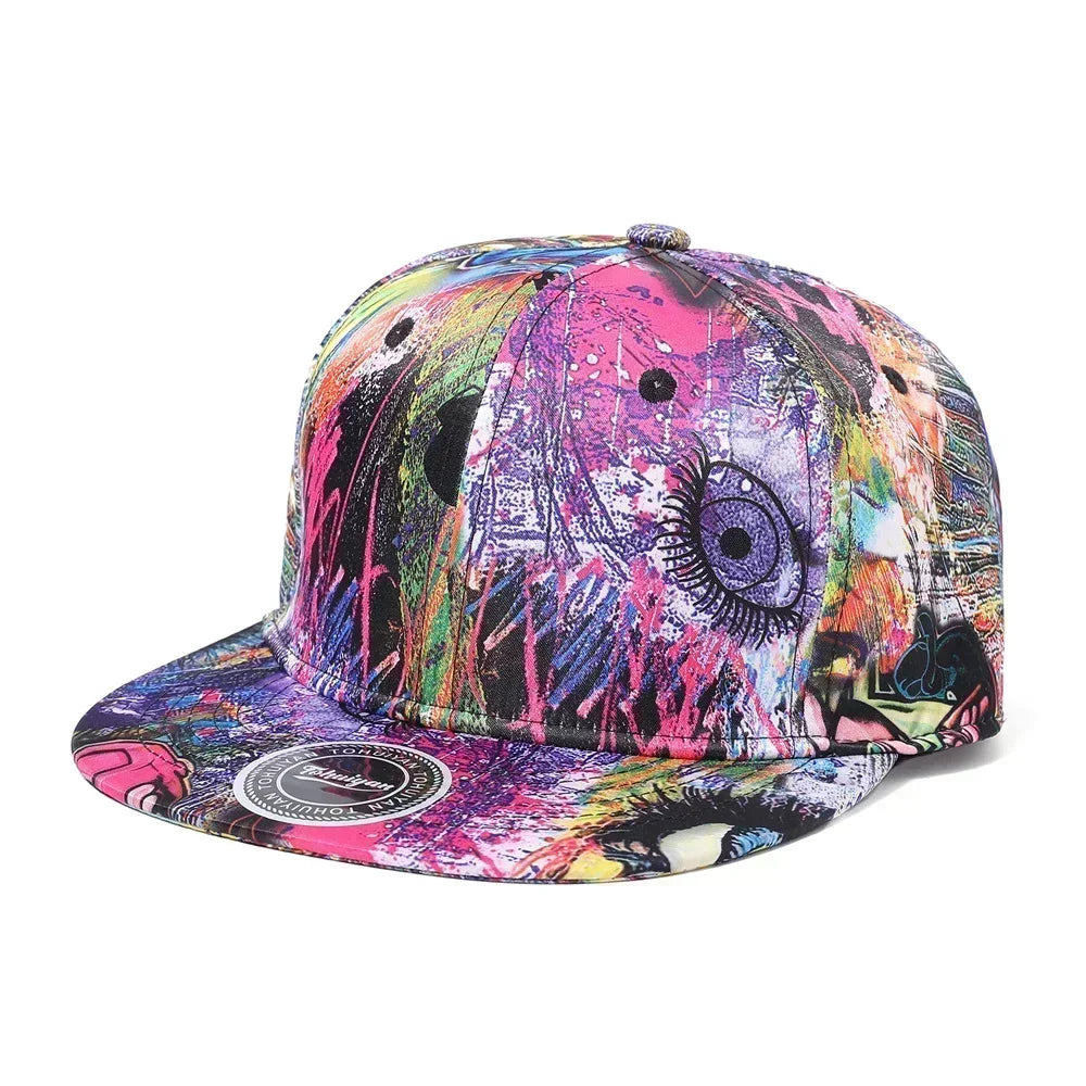 Graffiti Printing Baseball Cap, Men Bones Snapback Hat Women Flat Visor Hip Hop Caps, Streetwear Sun Hats Random Pattern
