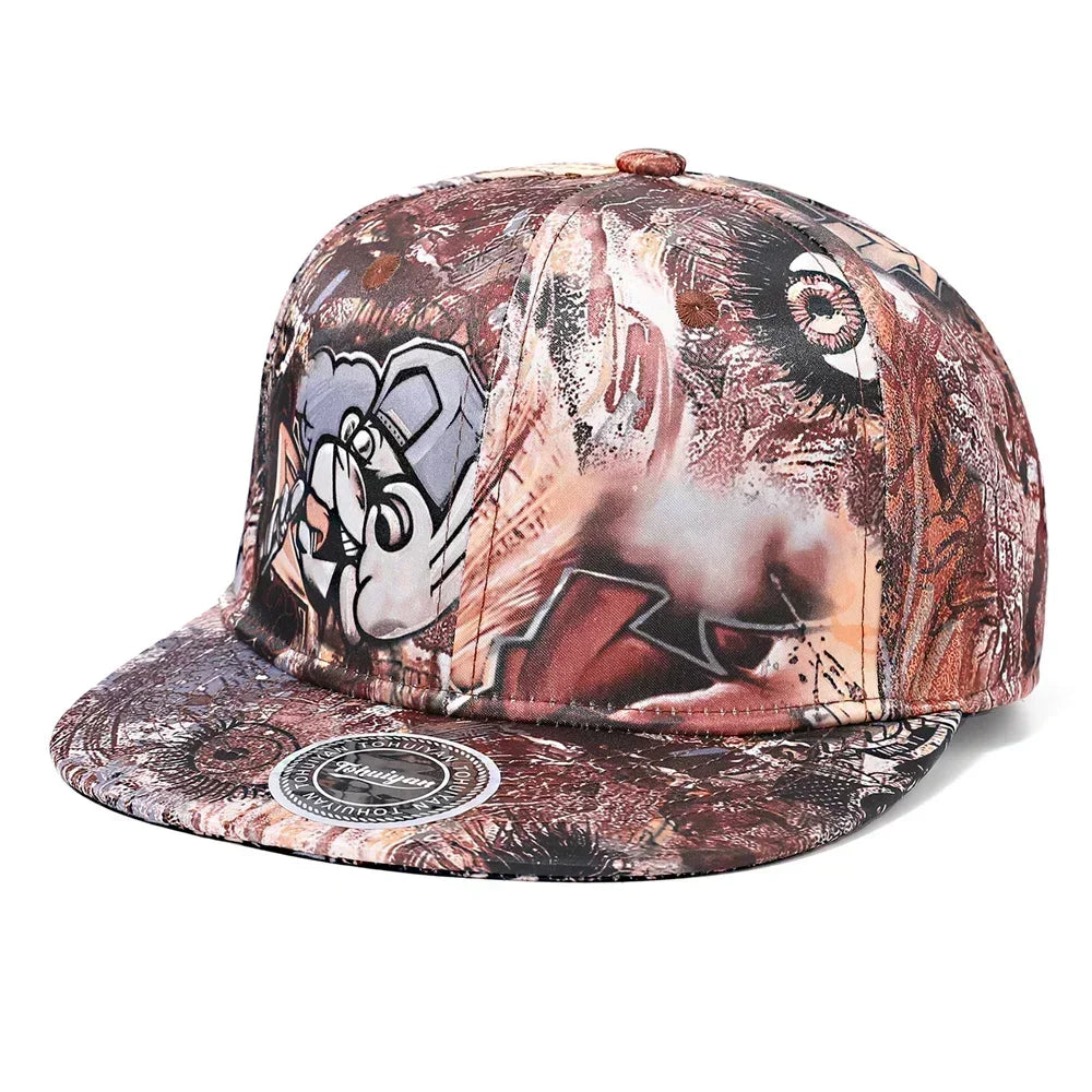 Graffiti Printing Baseball Cap, Men Bones Snapback Hat Women Flat Visor Hip Hop Caps, Streetwear Sun Hats Random Pattern