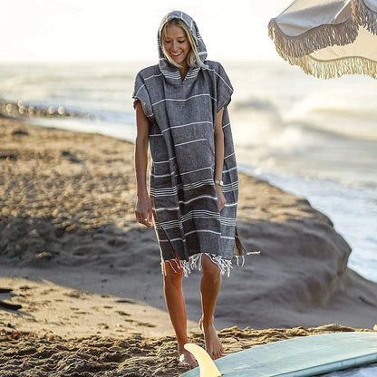 Turkish Wearable Beach Towel Sandproof Cotton Hooded Changing Poncho