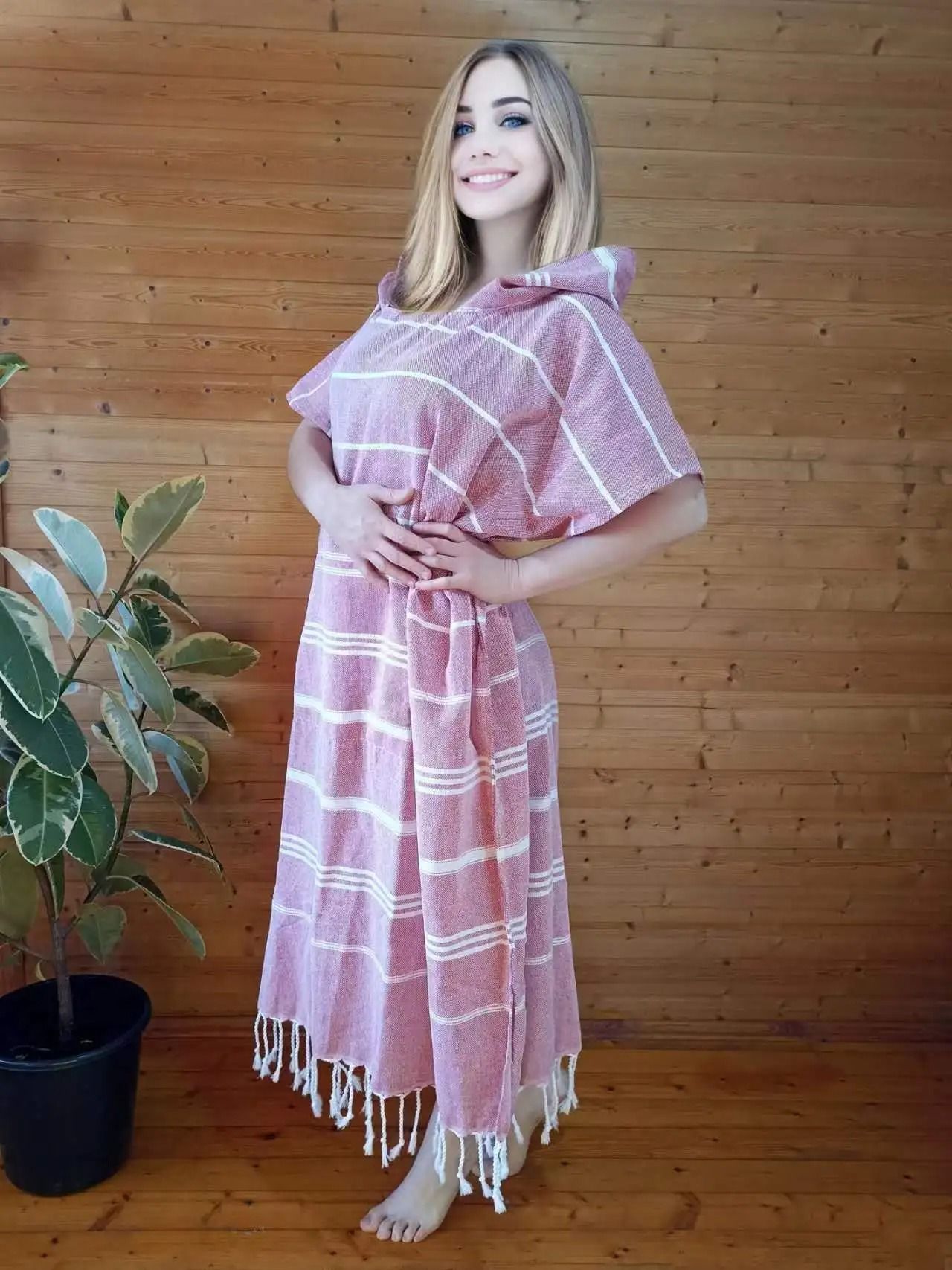 Turkish Wearable Beach Towel Sandproof Cotton Hooded Changing Poncho 3