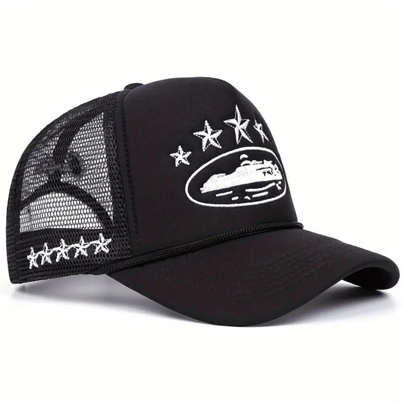 Men and women outdoor sports event mesh baseball caps, fashionable simple star embroidered sponge casual hats