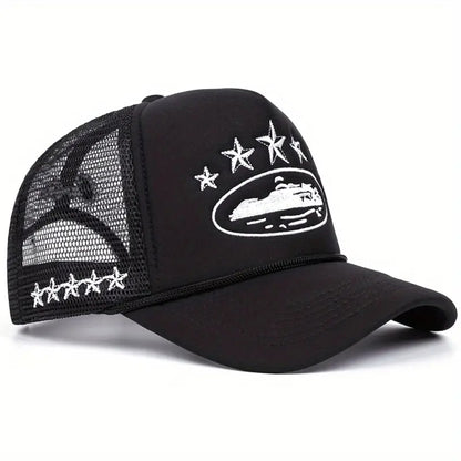 Men and women outdoor sports event mesh baseball caps, fashionable simple star embroidered sponge casual hats