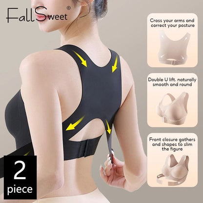 Womens Posture Correction Seamless Wireless Push Up Bra With Cross Back Support 1