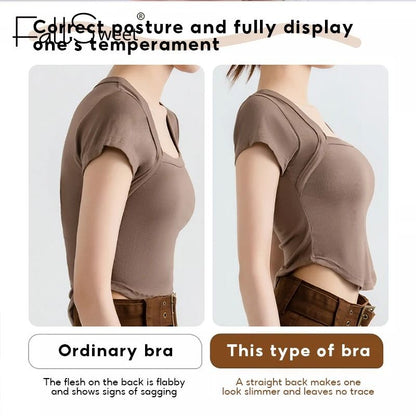 Womens Posture Correction Seamless Wireless Push Up Bra With Cross Back Support 4