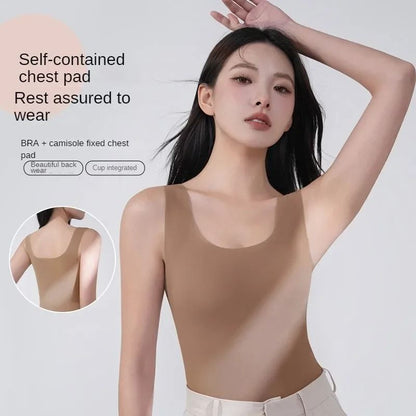 Silk Seamless Tank Top With Chest Pad For Women 1