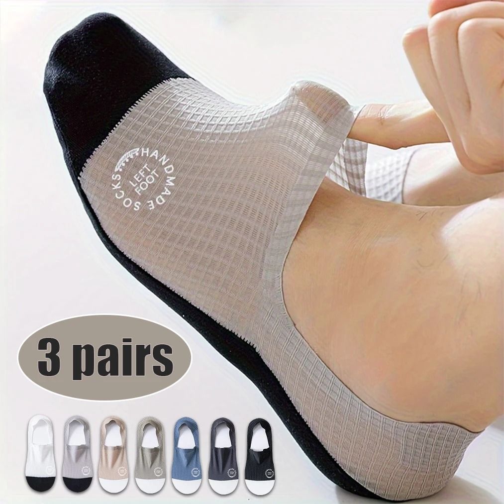 3 Pairs Men's Invisible Mesh Boat Socks Breathable and Sweat-Absorbing