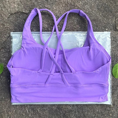 Solid Color Cross Back Fitness Bra With Soft Support 6