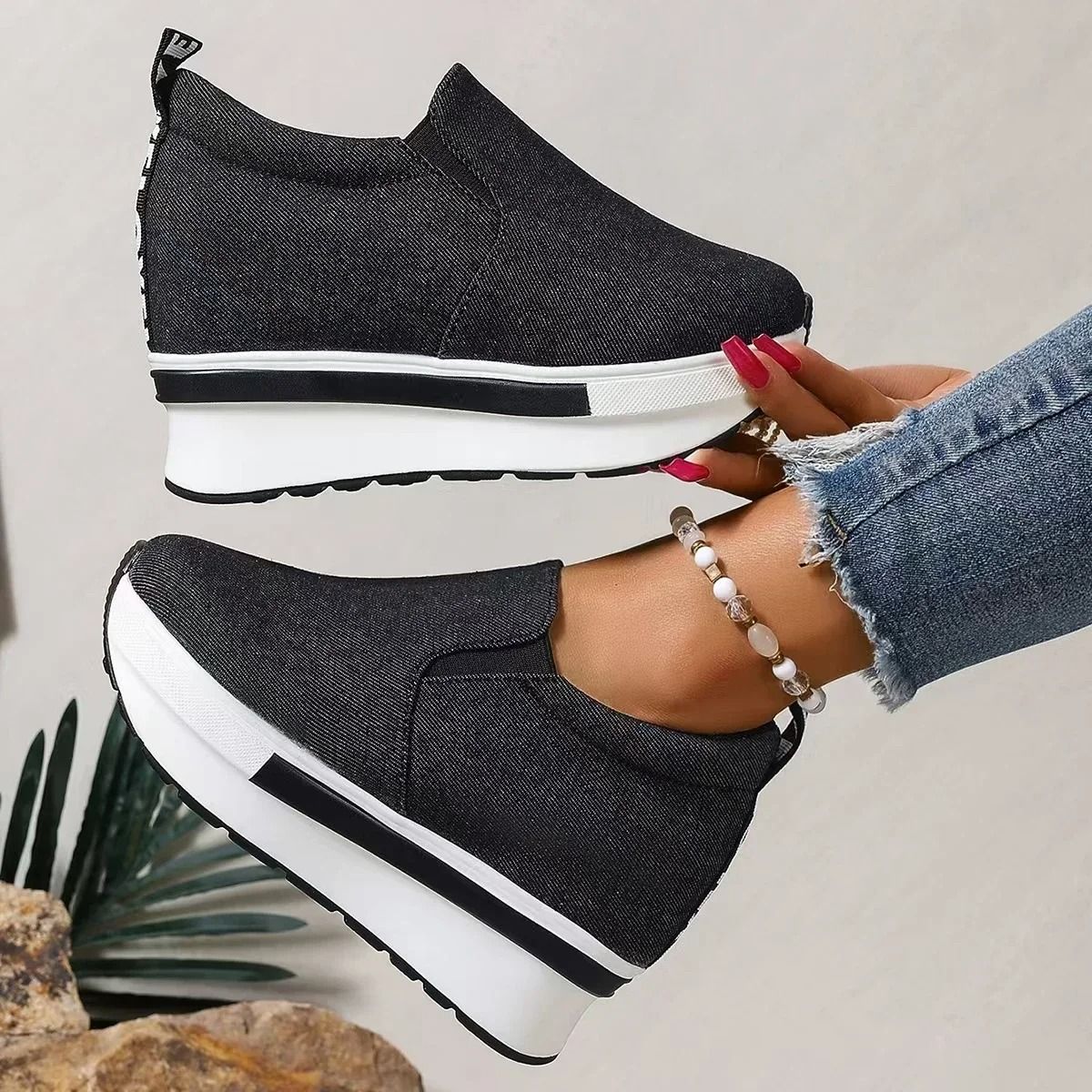 Womens Height Increasing SlipOn Wedge Sneakers With Thick Sole And Lightweight Comfort 4