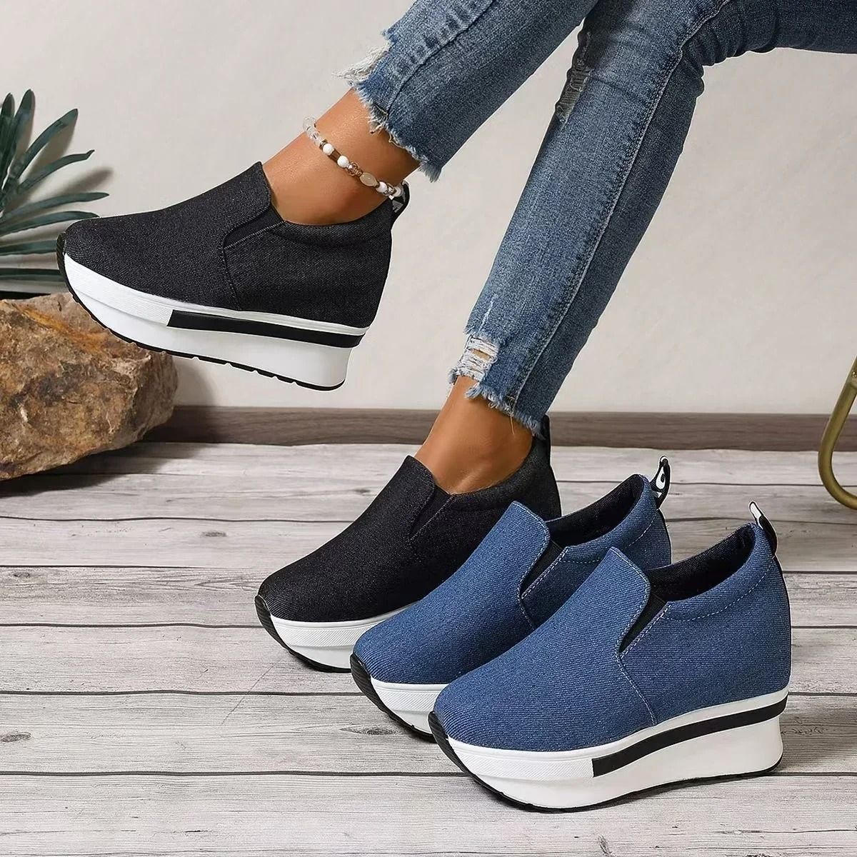 Womens Height Increasing SlipOn Wedge Sneakers With Thick Sole And Lightweight Comfort 5