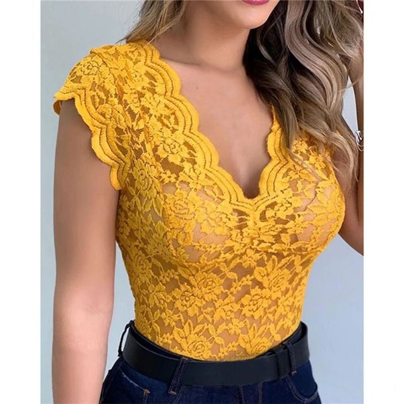 Womens V Neck Floral Lace Bodycon Tank Top 3