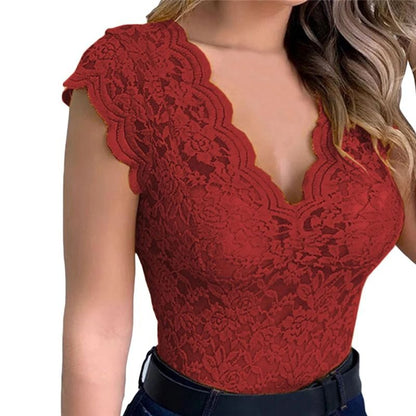 Womens V Neck Floral Lace Bodycon Tank Top 10