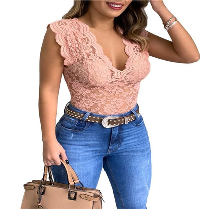 Womens V Neck Floral Lace Bodycon Tank Top 6