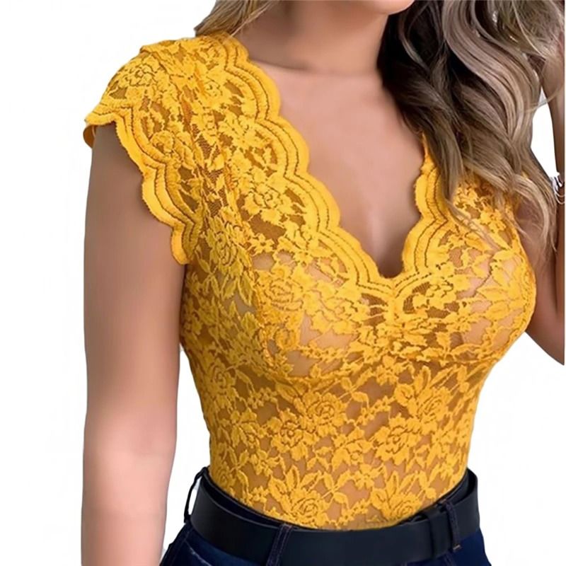 Womens V Neck Floral Lace Bodycon Tank Top 8