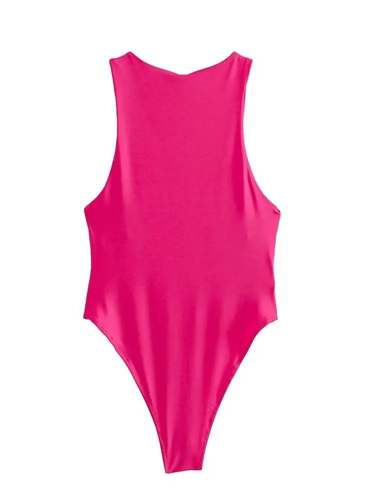Womens Sleeveless Halter Neck Slim Fit Bodysuit 2