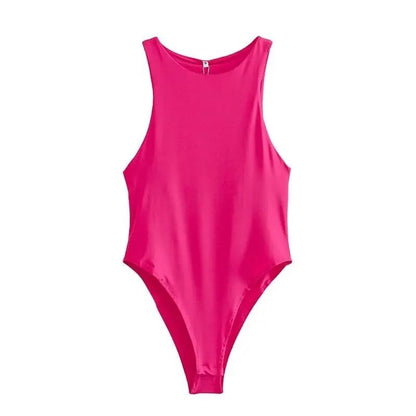Womens Sleeveless Halter Neck Slim Fit Bodysuit 6