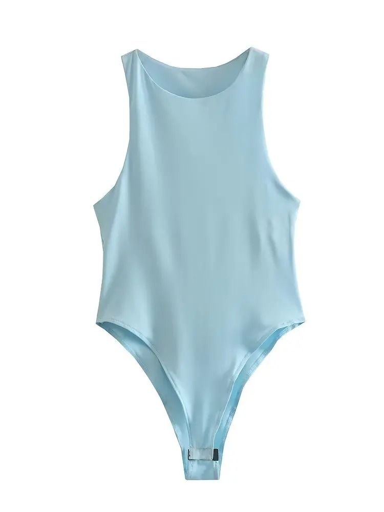Womens Sleeveless Halter Neck Slim Fit Bodysuit 7