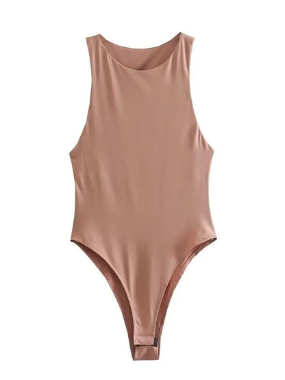 Womens Sleeveless Halter Neck Slim Fit Bodysuit 10