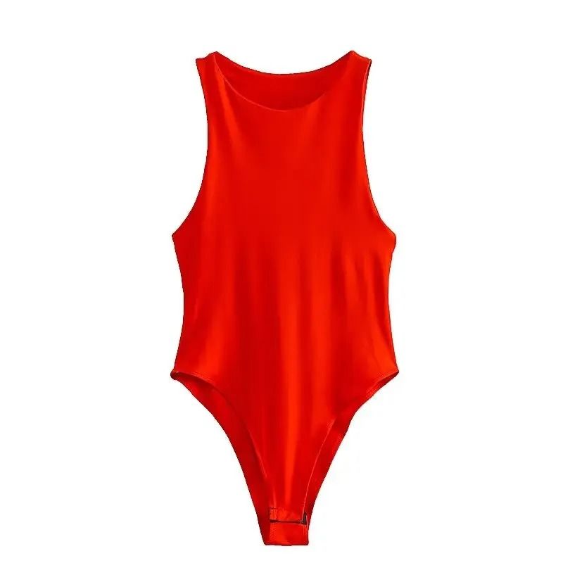 Womens Sleeveless Halter Neck Slim Fit Bodysuit 11