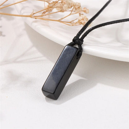 Mens Vintage Rectangle Gemstone Pendant Necklace with Leather Rope