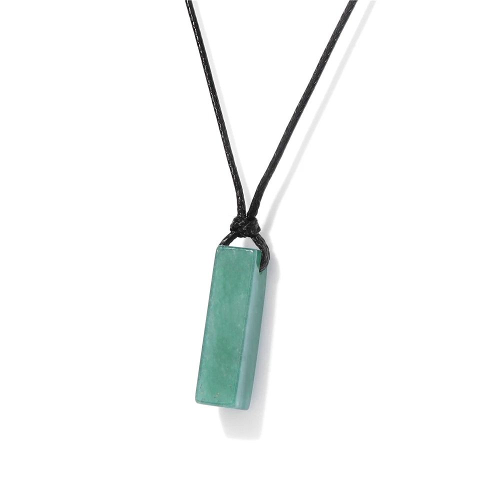 Mens Vintage Rectangle Gemstone Pendant Necklace With Leather Rope 9