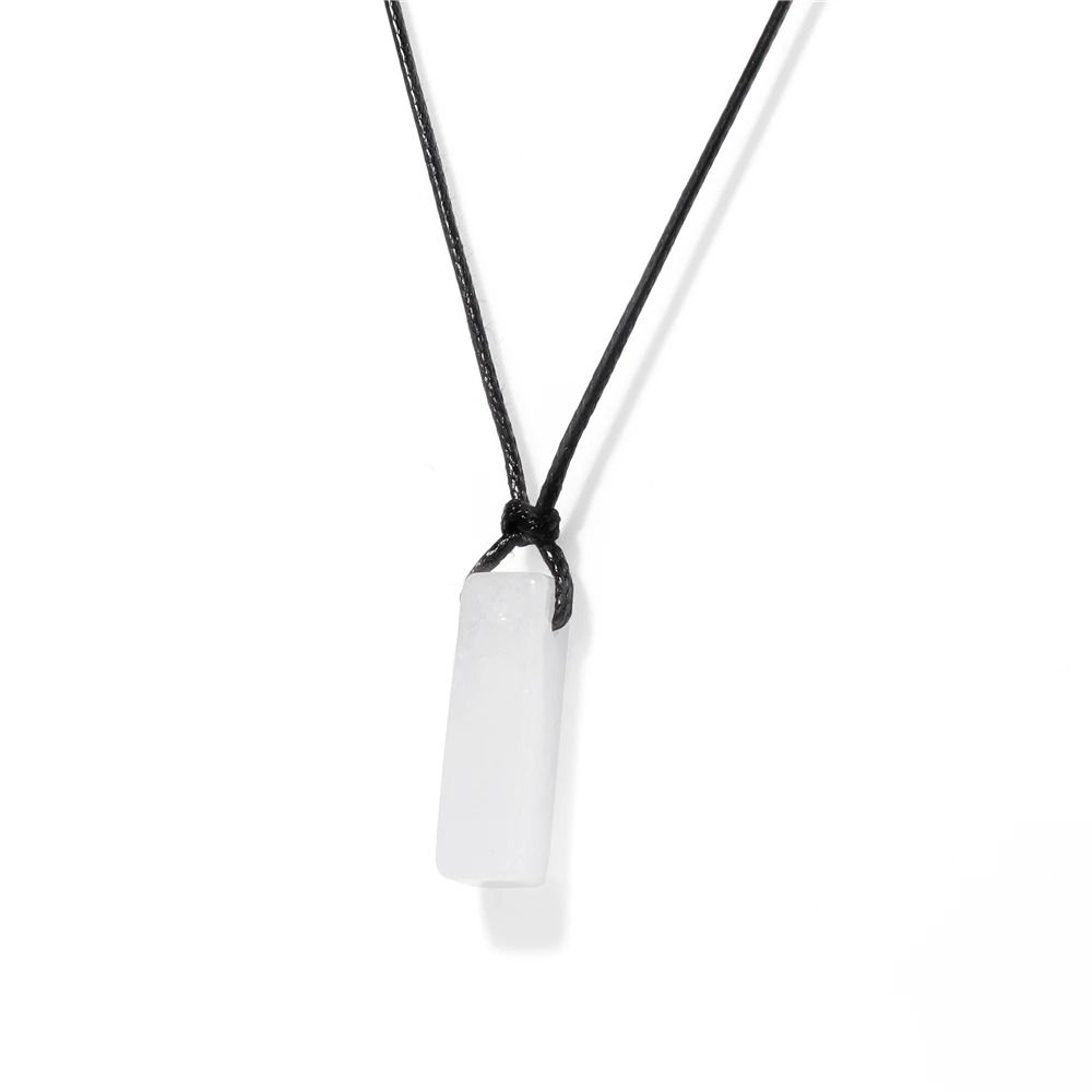 Mens Vintage Rectangle Gemstone Pendant Necklace With Leather Rope 11