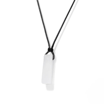 Mens Vintage Rectangle Gemstone Pendant Necklace With Leather Rope 11