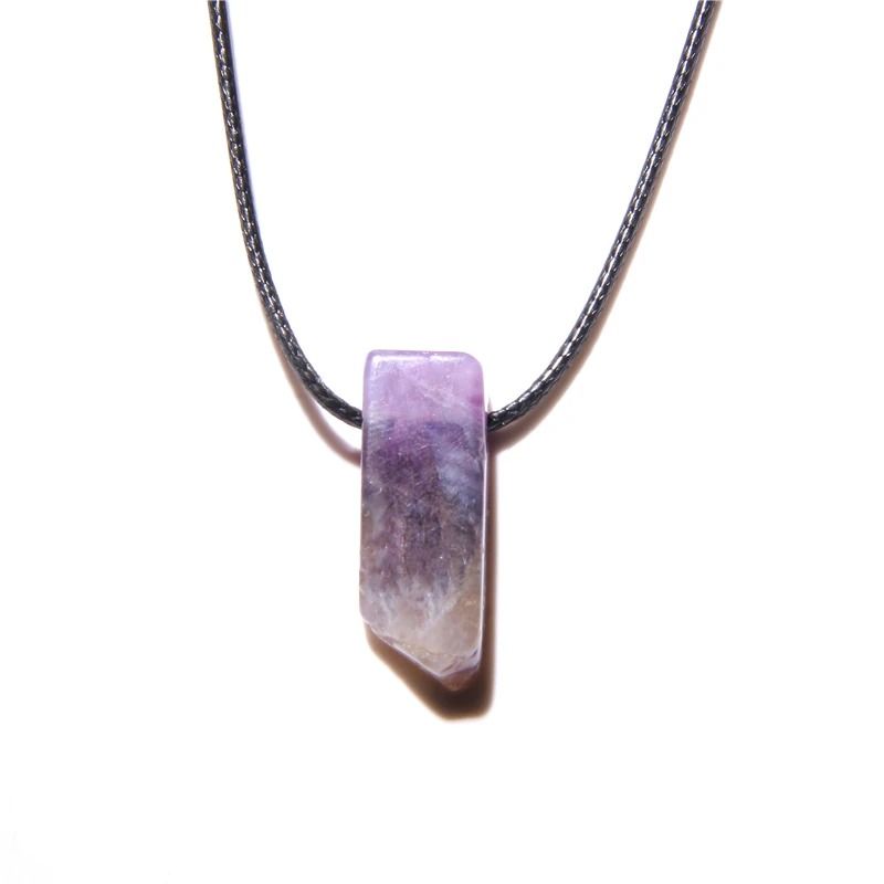 Mens Vintage Rectangle Gemstone Pendant Necklace With Leather Rope 17