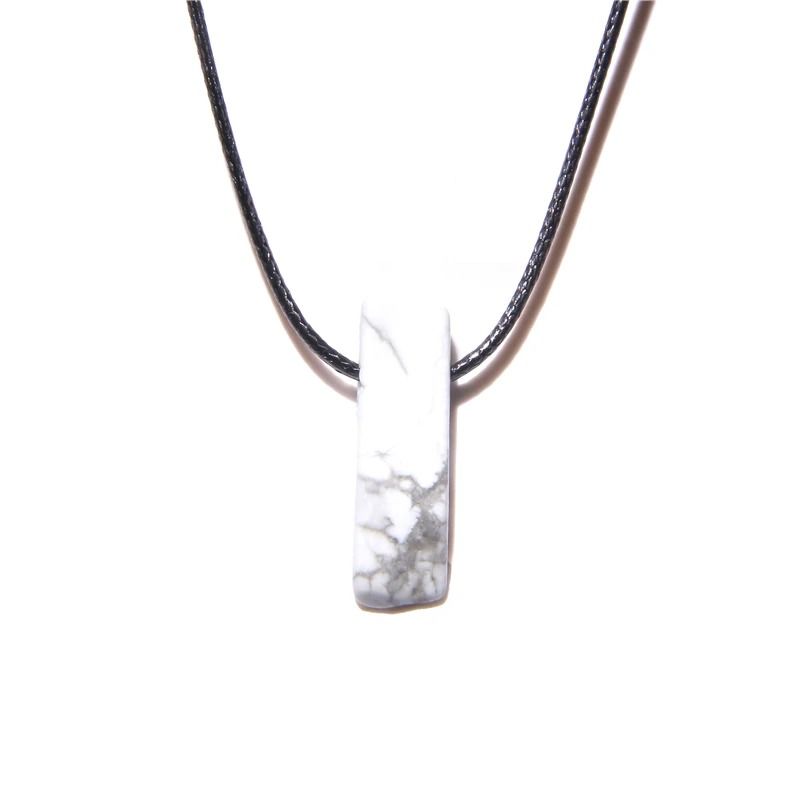 Mens Vintage Rectangle Gemstone Pendant Necklace With Leather Rope 18