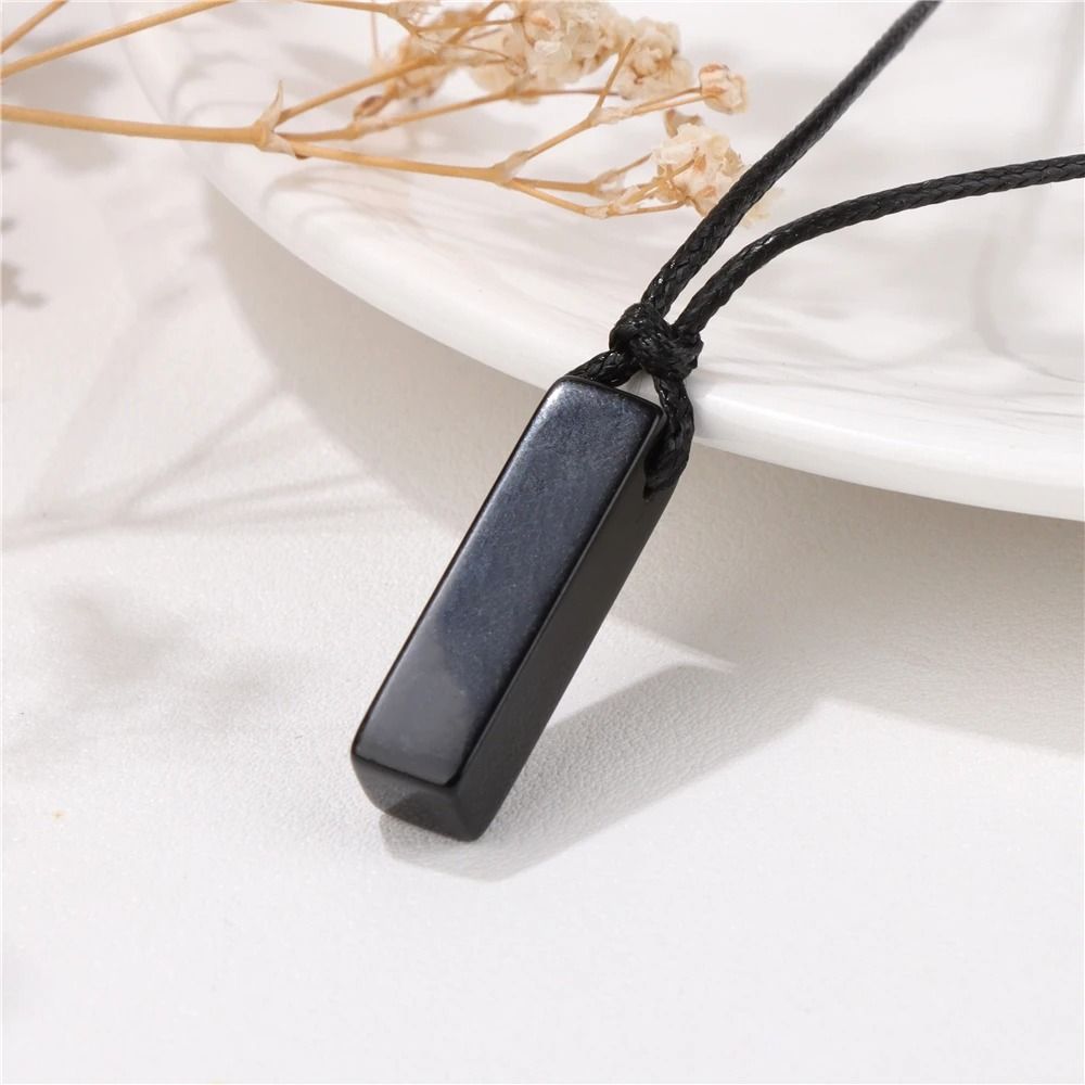 Mens Vintage Rectangle Gemstone Pendant Necklace With Leather Rope 1
