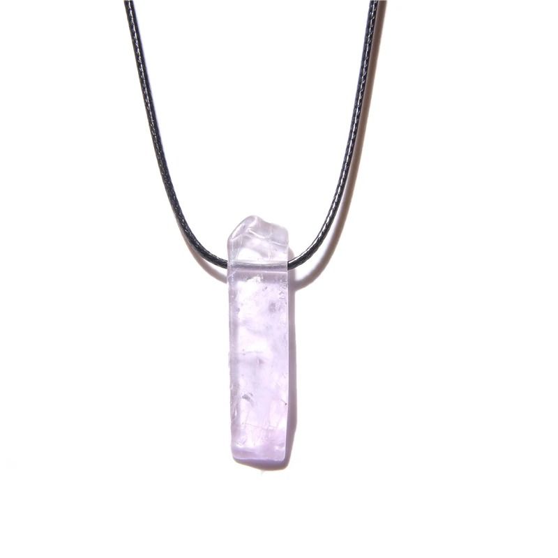 Mens Vintage Rectangle Gemstone Pendant Necklace With Leather Rope 19