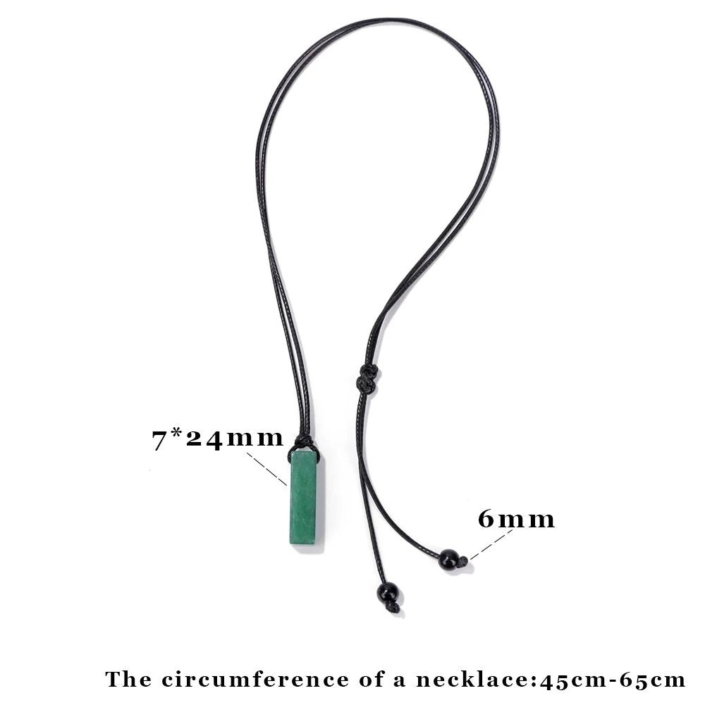 Mens Vintage Rectangle Gemstone Pendant Necklace With Leather Rope 3