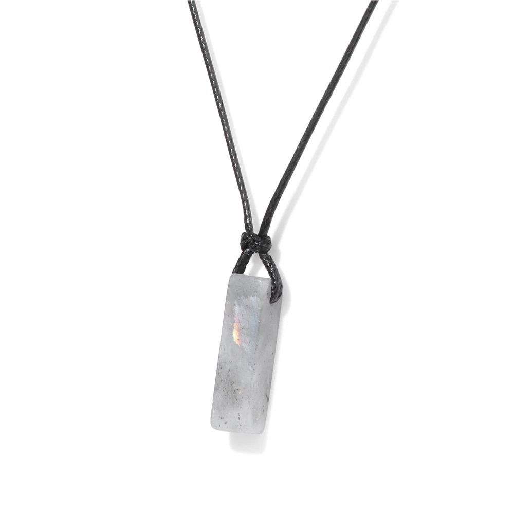 Mens Vintage Rectangle Gemstone Pendant Necklace With Leather Rope 4