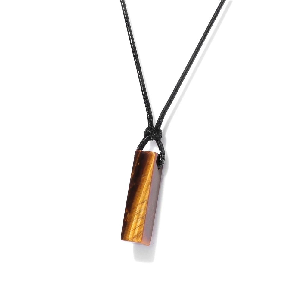 Mens Vintage Rectangle Gemstone Pendant Necklace With Leather Rope 5