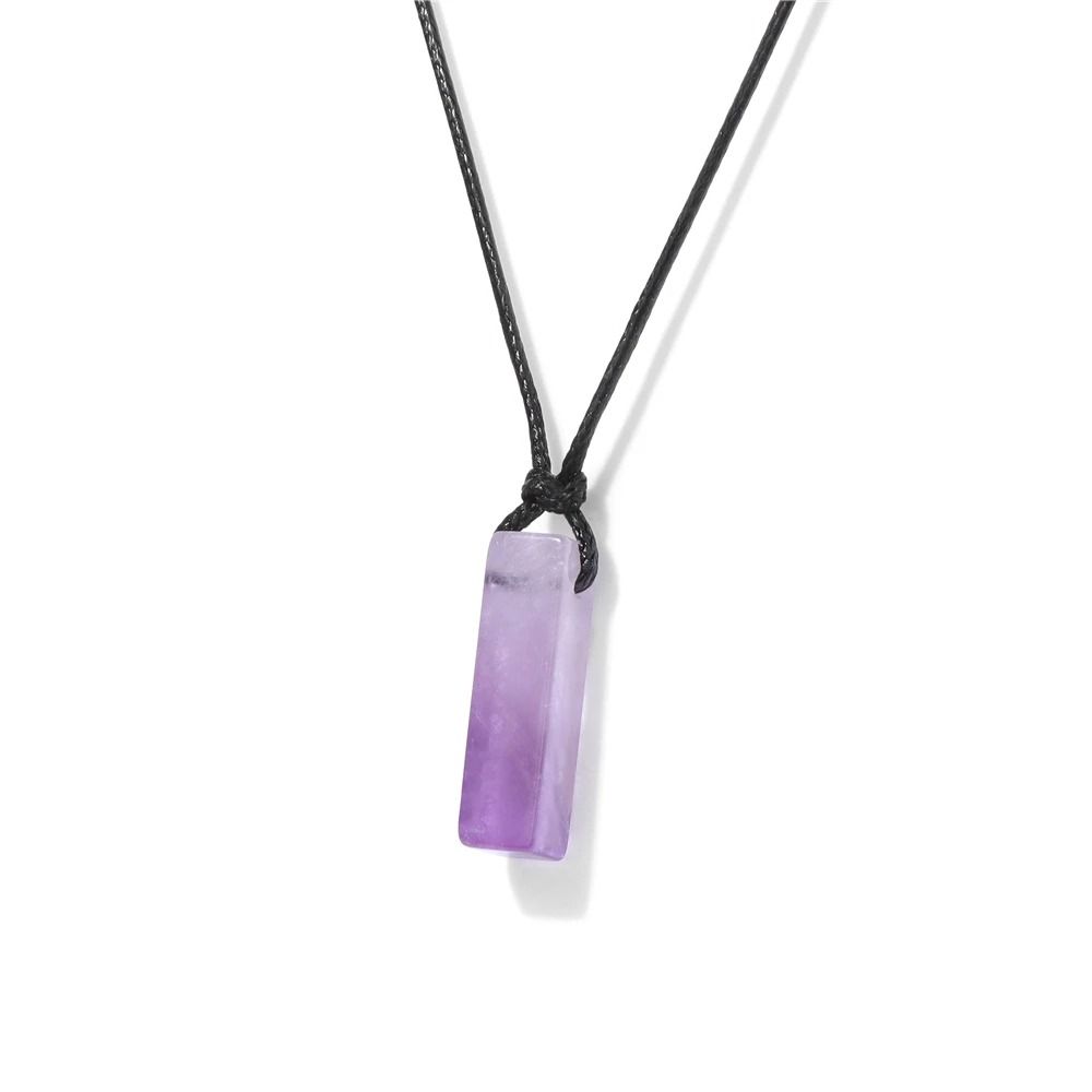 Mens Vintage Rectangle Gemstone Pendant Necklace With Leather Rope 6
