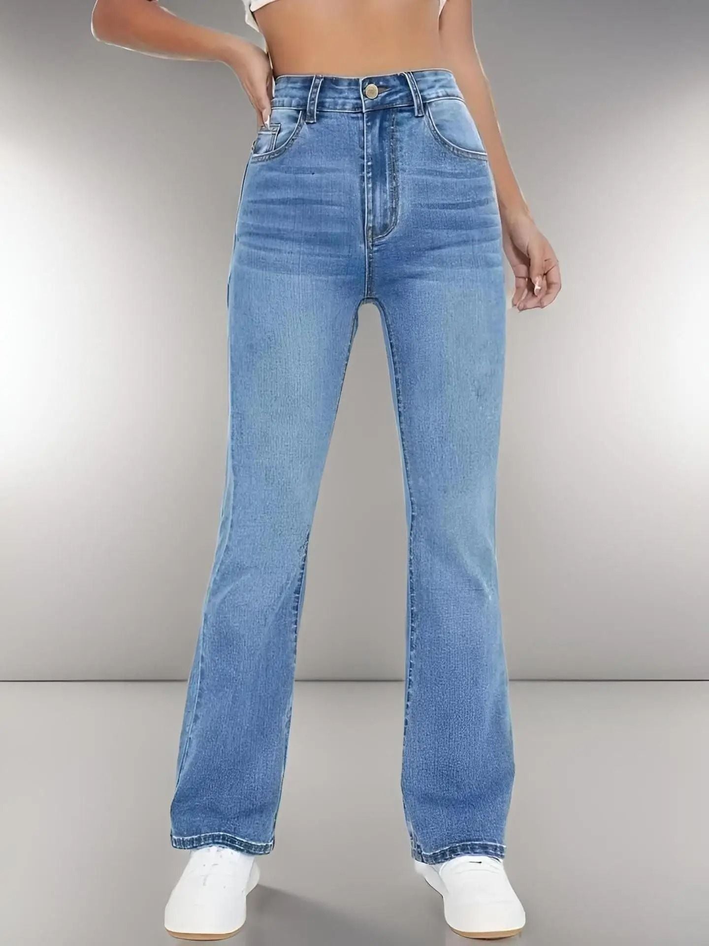 Womens High Waist Slim Fit Washed Denim Jeans 1